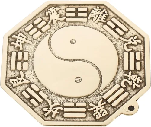 Vista 4 de LIFKOME 3 espejos tradicionales chinos de madera Bagua, adornos de espejo Bagua de cobre chino, latón de montaña, espejo convexo de Bagua
