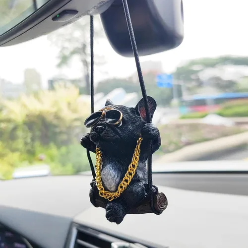 Vista 2 de Adorno colgante de coche con diseño de perro oscilante, lindo encanto de bulldog para decorar el auto para mujeres/hombres, pequeños regalos