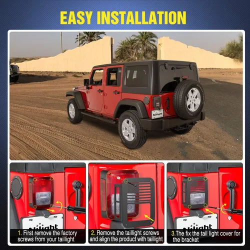 Vista 6 de Nilight Protectores de luz trasera, cubiertas de luz trasera negras para Wrangler JK Unlimited 2007-2017, par