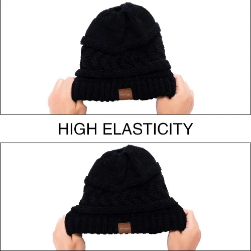 Vista 5 de Rosoz 1&2 Packs Ponytail Beanie for Women,Winter Warm Beanie Tail Soft Stretch Cable Knit Messy High Bun Hat