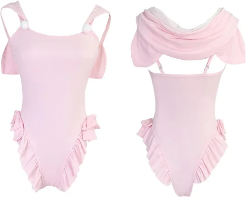 Vista 2 de Lindo traje de baño de una pieza para adolescentes y niñas, vintage, con volantes, cintura alta, trajes de baño kawaii, gato, anime, cosplay
