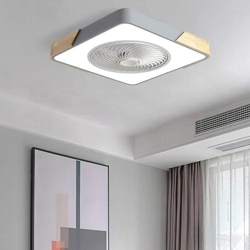 Vista 2 de Ventilador de techo con luz y control remoto, aspas invisibles silenciosas, lámpara de techo moderna regulable para dormitorio, sala de estar, gris