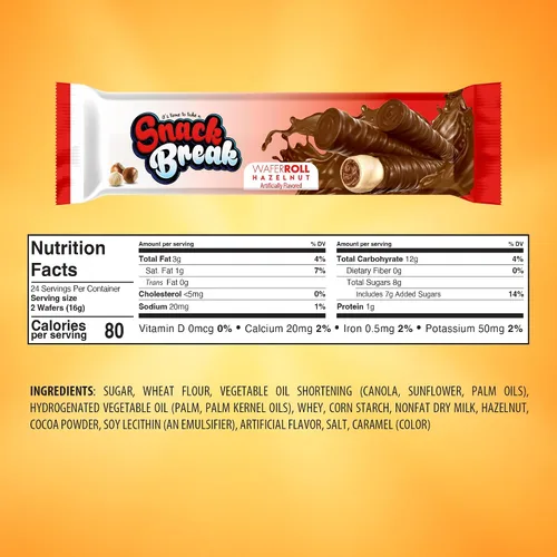Vista 2 de Snack Break Rollos de Oblea de Avellana, Galletas de Oblea Enrolladas, Snack Delicioso con Capa de Cacao, Envueltos Individualmente, Palitos