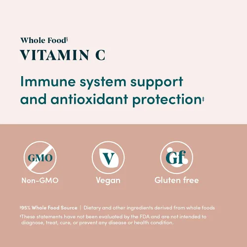 Vista 5 de Amazon Elements - Vitamina C integral, 95% fuente de alimentos integrales, ingredientes dietéticos y otros derivados de alimentos integrales