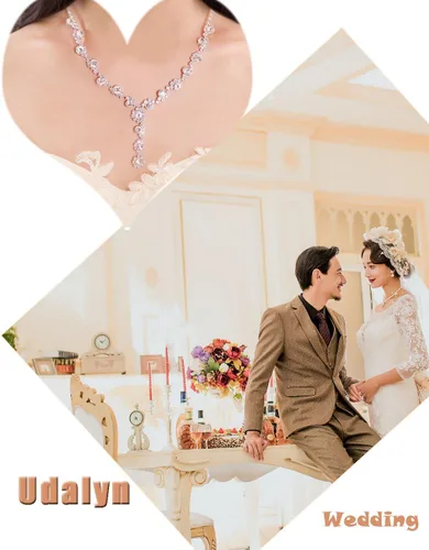 Vista 6 de Udalyn - Juego de joyas de dama de honor con diamantes de imitación para mujer, collar y aretes para boda con pulsera de cristal