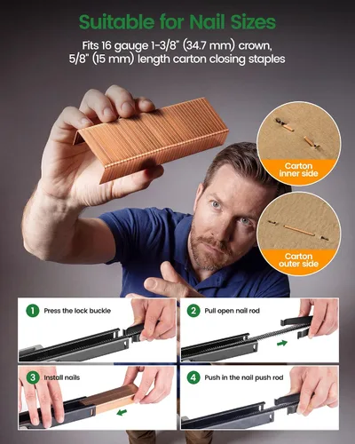 Vista 5 de meite HB3515 16 Calibre 5/8 pulgadas Longitud 1-3/8 '' Corona Manual Stick Cartón Cierre Grapadora Double,Single Wall Corrugated Packaging