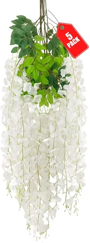 Vista 32 de Paquete de 12 flores colgantes de glicina rosa, flores colgantes falsas de 3.44 pies, guirnalda de glicina artificial para decoración de boda, telón