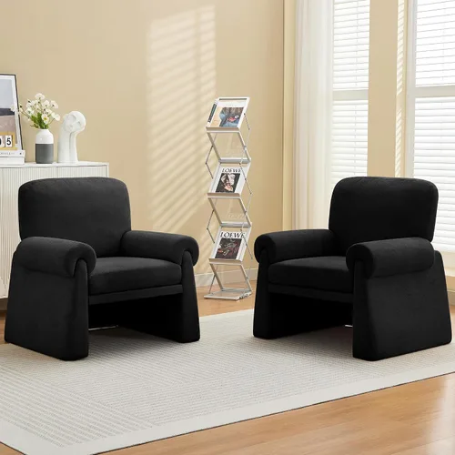 Vista 20 de Silla decorativa de gran tamaño, cómodas sillas de sala de estar, sofá individual con cojín grueso y reposabrazos, sillón tapizado para sala de Beige