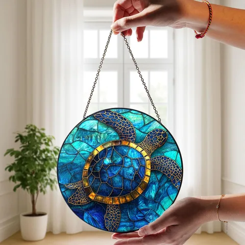 Vista 5 de Sea Turtle Sun Catcher Glass Window Ornament Nature Accent