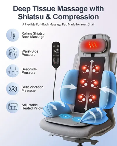 Vista 2 de Almohadilla para silla de masaje Shiatsu, masajeador de espalda de Gris