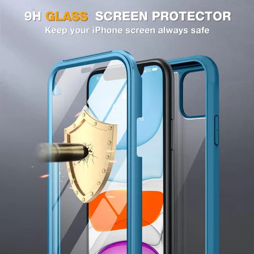 Vista 5 de Miracase Serie de vidrio para iPhone 11 de 6.1 pulgadas, funda protectora de cuerpo completo resistente mejorada con protector de pantalla de vidrio