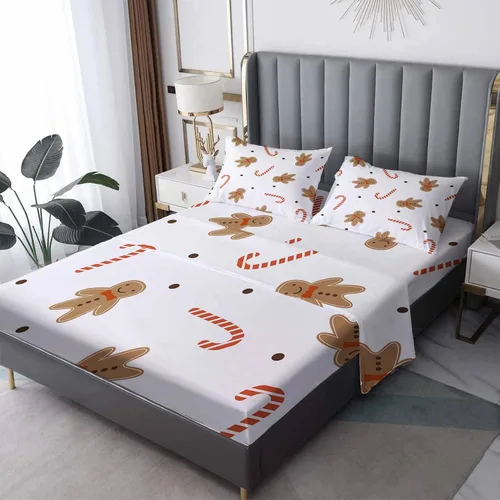 Vista 10 de Juego de sábanas de Navidad tamaño individual, sábanas de Papá Noel, microfibra suave, bolsillo profundo, sábanas y fundas de almohada estampadas