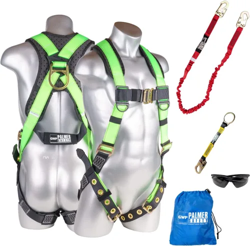 Vista 10 de Palmer Safety Kit de arnés de seguridad para protección contra caídas I Arnés de construcción + varios cordones + extensor de anillo en D