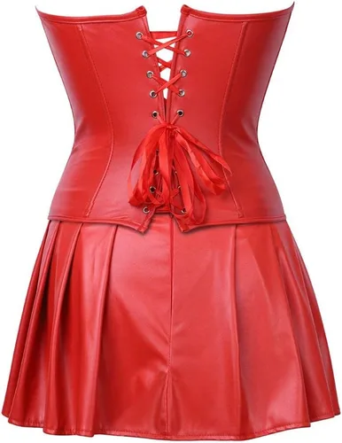Vista 3 de Blidece - Corsé de piel sintética estilo steampunk para mujer, set de corsé estilo retro gótico con falda