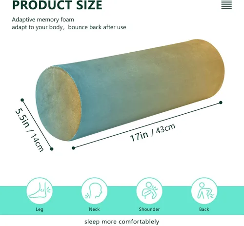 Vista 3 de Almohada cervical para el cuello con degradado azul y amarillo, almohada cervical con funda extraíble lavable, almohadas de cuello de espuma
