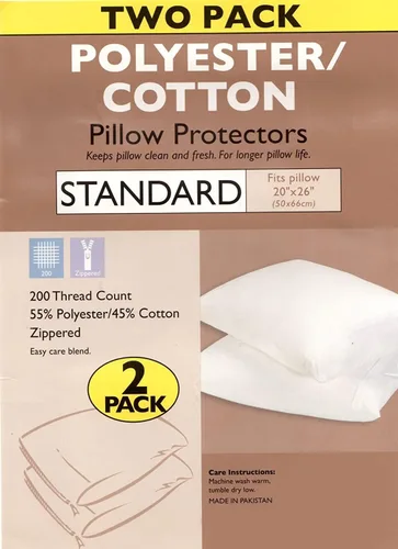 Vista 2 de Paquete de 2 protectores de almohada de polialgodón de 200 hilos con cremallera (estándar, 20 x 26 pulgadas)
