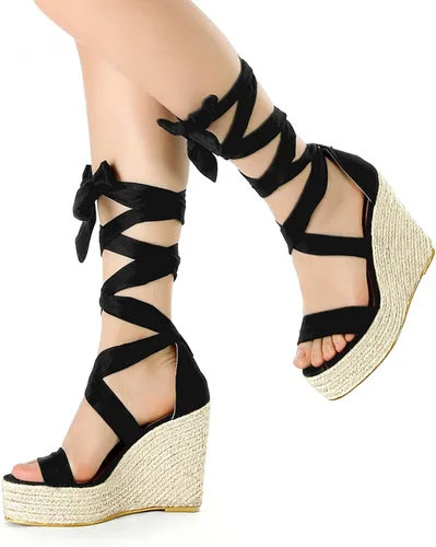 Vista 2 de Allegra K Sandalias de plataforma con cordones para mujer