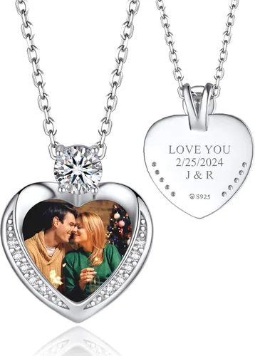 Vista 11 de MomentWish Collar de corazón para mujer, moissanita, diamante de imitación, plata de ley 925
