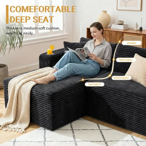 Vista 4 de JAMFLY Sofá modular de 103 pulgadas, moderno sofá tapizado en forma de L sin hueso con asiento profundo de gran tamaño, sofá sin hueso comprimido