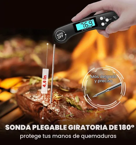 Vista 4 de DOQAUS Termómetro digital para carne, termómetro de alimentos de lectura instantánea para cocinar con pantalla retroiluminada y giratoria Negro