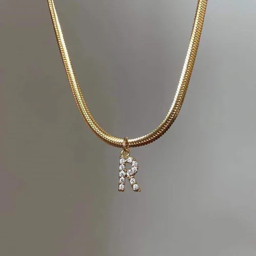 Vista 2 de LOYJOY - Collar con iniciales de circonita incrustadas para mujer gargantilla con cadena de serpiente collar con letras y joyas Collier Friend