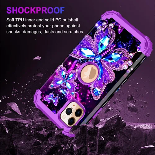 Vista 6 de Miqala Funda para iPhone 11 Pro Max, que brilla en la oscuridad, tres capas, resistente, a prueba de golpes, protección de cuerpo completo