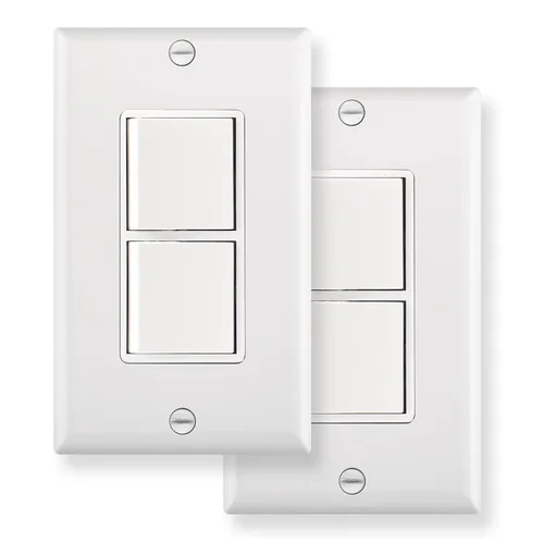 Vista 8 de Wengart Interruptor decorativo de combinación dúplex basculante con placa de pared, interruptor de luz doble de 15 amperios y 120 V, interruptor