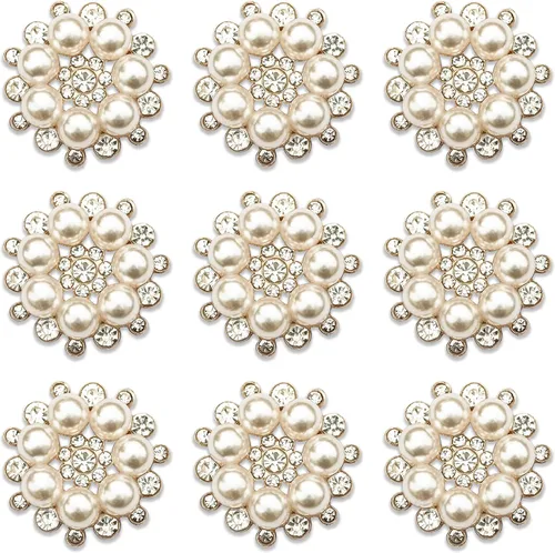 Vista 15 de 30 piezas chapadas en plata de 5 pétalos, cuentas de flores de diamantes de imitación, botón de adorno para ropa hecha a mano, zapatos, sombreros
