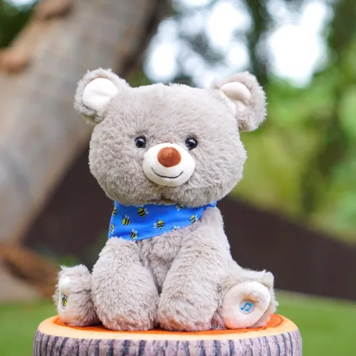 Vista 5 de Cuddle Barn My Bear Coby - Animal de peluche animado de oso de peluche, canto gris de 11 pulgadas