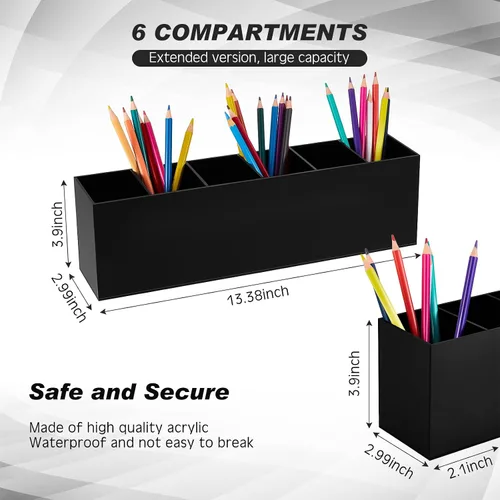 Vista 2 de Paquete de 2 soportes acrílicos para brochas de maquillaje, 6 compartimentos, organizador de lápices, soporte para lápices de escritorio