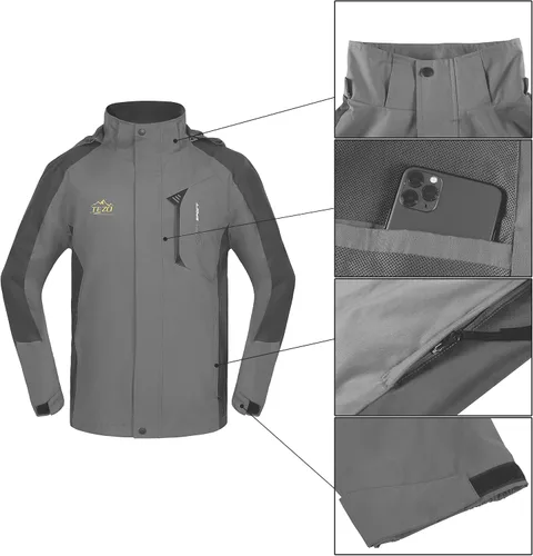 Vista 3 de TEZO Chaqueta impermeable para hombre, con capucha, rompevientos ligera