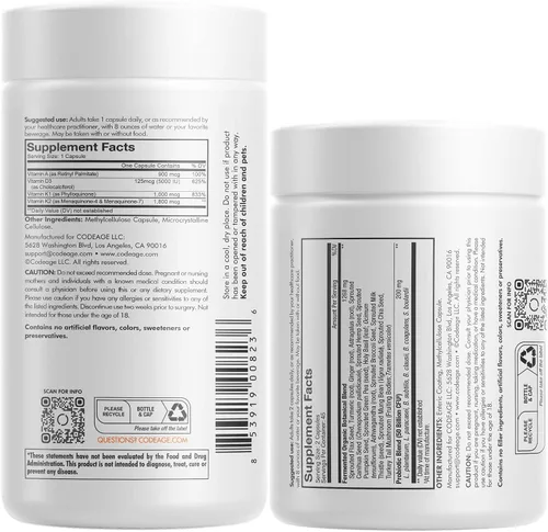 Vista 2 de Codeage Daily ADK - Paquete de vitaminas y probióticos – Palmitato de retinilo de vitamina A, colecalciferol de vitamina D3, vitamina K, 50 mil
