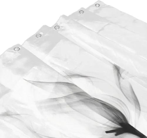 Vista 3 de YLATY2596 - Cortina de ducha de flores abstractas para baño, juego de cortina de ducha bohemia floral en blanco y negro, tela transparente, moderna