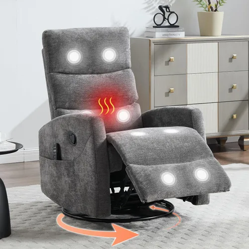 Vista 11 de Luxlen Manual Swivel Rocker Recliner Chair with Massage, Overstuffed Recliner Glider with Vibration Massage and Heat for Nursery, Living Room gris