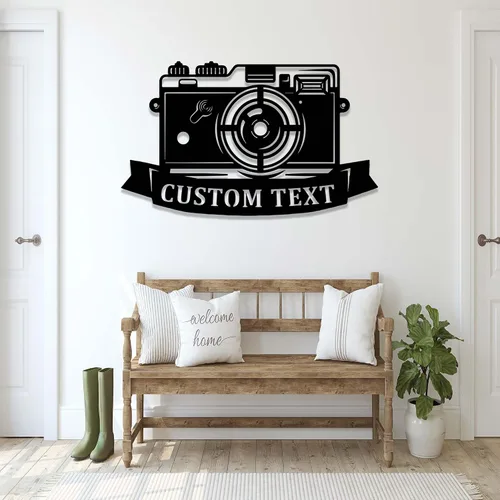 Vista 3 de Letrero de fotografía personalizado, decoración de estudio fotográfico, cámara personalizada, arte de pared de metal, fotógrafo, regalo