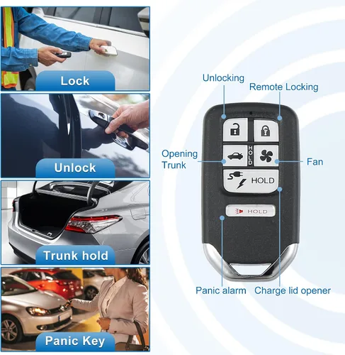 Vista 3 de X AUTOHAUX Llavero de repuesto para automóvil de 6 botones sin llave, control remoto, llavero inteligente de proximidad KR5V2X para Honda Clarity