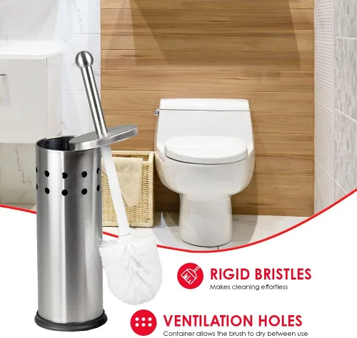 Vista 2 de Home Basics - Juego de cepillos de inodoro ventilados, cepillo y soporte de acero inoxidable para inodoro, soportes para baños Organizador