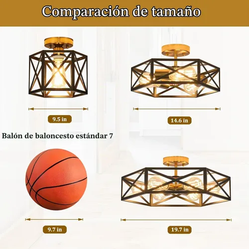 Vista 6 de Lámpara de Techo Moderna de Granja Negra y Dorada, Lámpara de Techo Industrial Semiempotrada, Accesorios de Iluminación Hexagonal para Pasillo