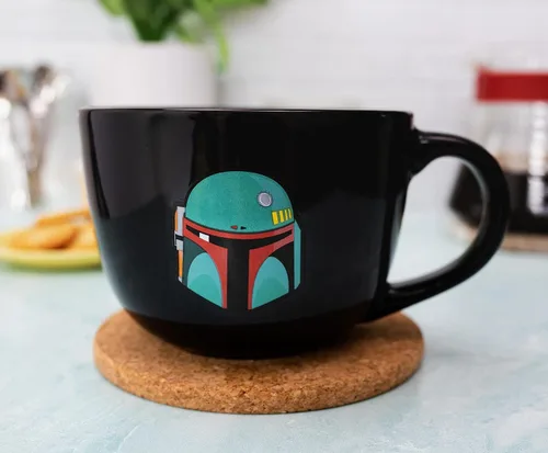 Vista 3 de Star Wars: The Mandalorian Boba Fett - Taza de cerámica para sopa Tazón para helado, cereales, avena Taza de café grande para expreso, cafeína