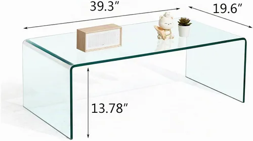Vista 3 de Mesa de café de vidrio SMARTIK, mesas de café modernas transparentes para sala de estar, pequeña mesa rectangular de vidrio templado en cascada