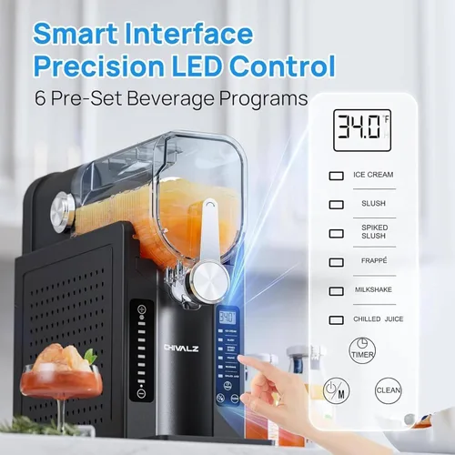 Vista 4 de Máquina profesional de granizado de 1.6 L, máquina de bebidas de acero inoxidable con 6 programas preestablecidos, limpieza automática, perfecta