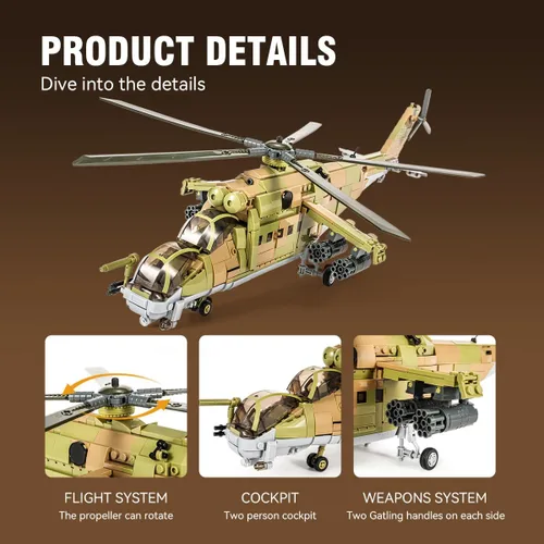 Vista 4 de DAHONPA MI-24S Helicóptero de Utilidad Media Militar del Ejército Conjunto de Ladrillos de Construcción de Avión, 850+ Piezas Bloques