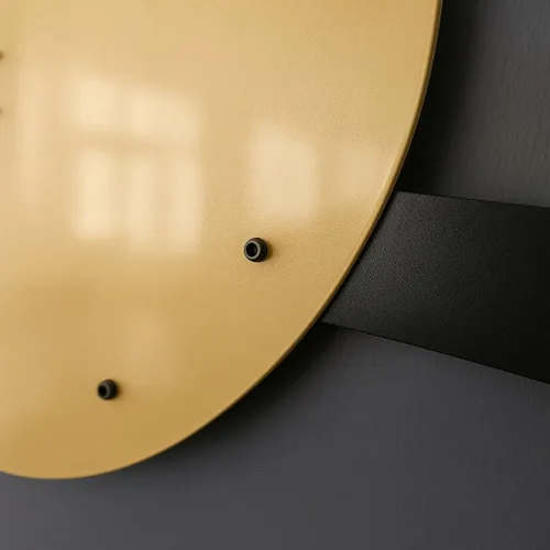 Vista 4 de pluviart Reloj de pared geométrico dorado y negro, reloj de metal silencioso grande, arte de pared moderno de mediados de siglo para sala de estar