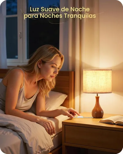 Vista 8 de LE09TLP205 - Juego de 2 lámparas de mesa de madera, lámpara de noche pequeña con pantalla de lino beige y base de madera natural oscura, lámpara