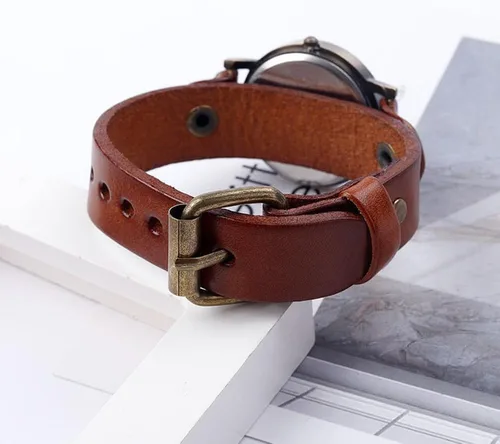 Vista 3 de MINILUJIA Relojes hechos a mano para mujer, vintage, punk, hip-hop, gótico, de cuero suave, brazalete de moda, reloj de pulsera para señora, esfera