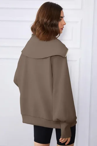 Vista 3 de EFAN Sudaderas de gran tamaño con media cremallera para mujer, sudadera con capucha y cremallera de un cuarto para adolescentes, ropa de otoño