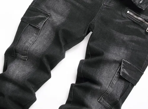 Vista 3 de Jeans elásticos ajustados para hombre, jeans ajustados rasgados para hombre, pierna recta, cómodos, cintura flexible, pantalones de mezclilla tipo