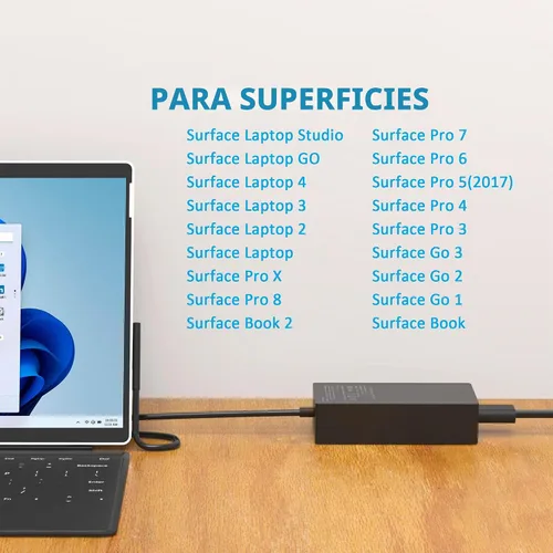Vista 2 de Cargador Surface Pro de 65W para Microsoft Surface Laptop Pro X, 9, 8, 7+, 7, 6, 5, 4, 3 Windows Surface Laptop 5, 4, 3, 2, 1, Studio, Surface Book