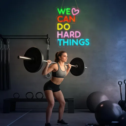 Vista 4 de Letrero de neón con texto en inglés «We Can Do Hard Things» para decoración de pared, arte de pared para niños, positivo para aula, regulable