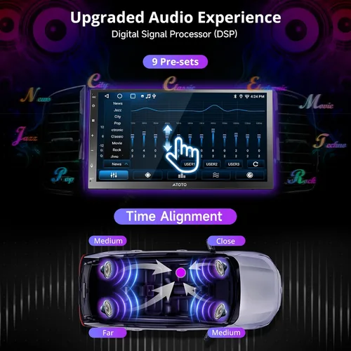 Vista 4 de ATOTO A5L Android Doble DIN Estéreo para coche con pantalla táctil de 7 pulgadas CarPlay Android inalámbrico Auto, conexión Wi-Fi/BT/USB, 24EQ